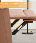 Close-up of recliner mechanism on Manual Loveseat Recliner Sofa With Wall Hugger Design Two Seat Reclining Love Seat In Leathaire Brown