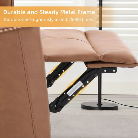 Close-up of recliner mechanism on Manual Loveseat Recliner Sofa With Wall Hugger Design Two Seat Reclining Love Seat In Leathaire Brown