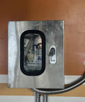 Heavy Duty Wall Mounted EV Charger Enclosure with Lock and Key, stainless steel cab with clear viewing window.