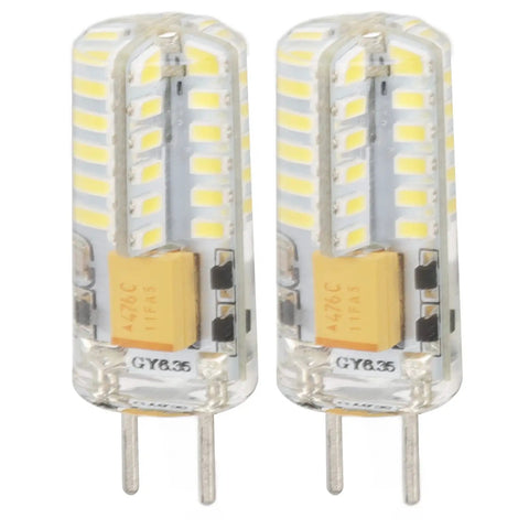 Top Tier 12V GY6.35 Bi Pin Led Bulb 3W 48 Smd Chips Cool White 6000K Energy Saving Crystal Chandelier Lighting 2 Pack showing clear design.