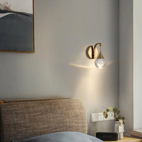 Globe Crystal Wall Sconce With On Off Switch Matte Nickel Finish Modern Wall Mount Lamp illuminating bedroom wall