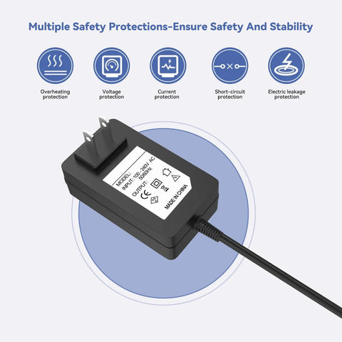 AC DC Adapter For Foresight GC3 GC3S Golf Launch Monitor Power Supply Cord, 100 240V, showing safety features icons