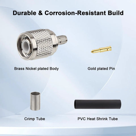 Components of Crimp Tnc Male Coax Connector Kit 10 Pack With Heat Shrink Tubes For RG58 RG142 RG400 LMR195 KSR195 3D FB Cables