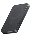 Ultra Compact 10000Mah Portable Power Bank With Qi2 Certified 15W MagSafe Wireless Charging in sleek black finish.