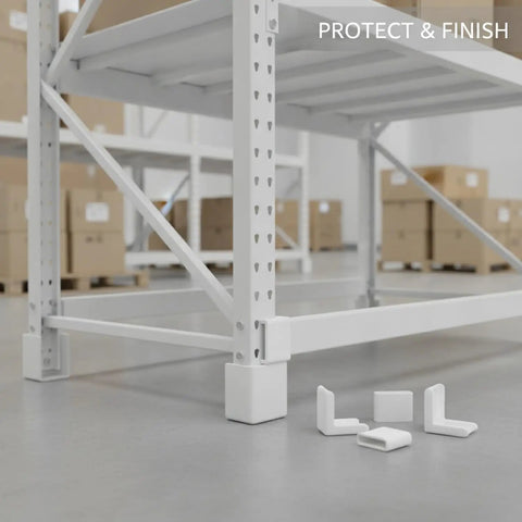 White Plastic End Caps For L Shaped Angle Iron Floor Protectors For Metal Shelving And Workbenches No Slip Eight Pack Quick Install