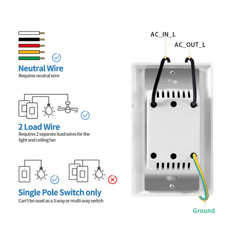 Enhanced Universal Ceiling Fan Wall Control Remote With 3 Speed Regulator And Full Range Dimmer, Transmitter Only wiring diagram