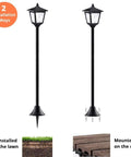 40 Inch Solar Lamp Post Lights Outdoor Vintage Street Vibe For Lawn Pathway Driveway Front And Back Door showing installation on lawn and deck