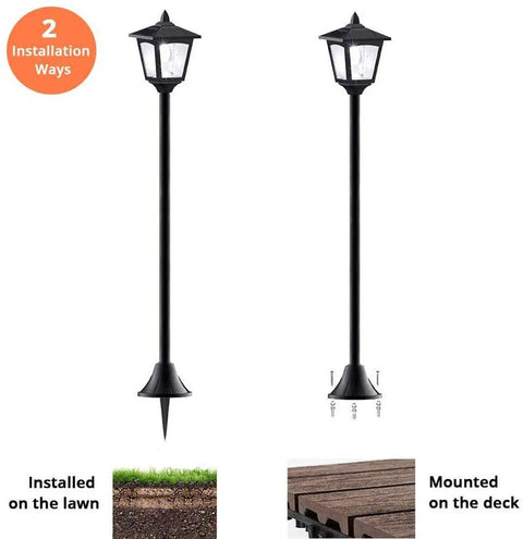 40 Inch Solar Lamp Post Lights Outdoor Vintage Street Vibe For Lawn Pathway Driveway Front And Back Door showing installation on lawn and deck