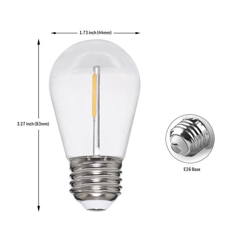 Close-up of vintage style E26 base bulb for Outdoor LED String Lights 24 Ft Weather Resistant With Vintage Bulbs For Patio