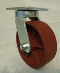 6 Inch Ductile Steel Caster Wheel Set With Heavy Duty Roller Bearings And Zerk Fitting Rock Solid 2000 Lbs Capacity Per Piece, rigid caster close-up.