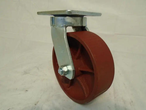 6 Inch Ductile Steel Caster Wheel Set With Heavy Duty Roller Bearings And Zerk Fitting Rock Solid 2000 Lbs Capacity Per Piece, rigid caster close-up.