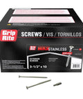 Straight Up 305 Stainless Steel Deck Screws With Star Drive For Outdoor Lumber Construction No Sweat Setup Bugle Head Fasteners Built Tough As Nails Heavy Duty 1000 Count box with screws displayed