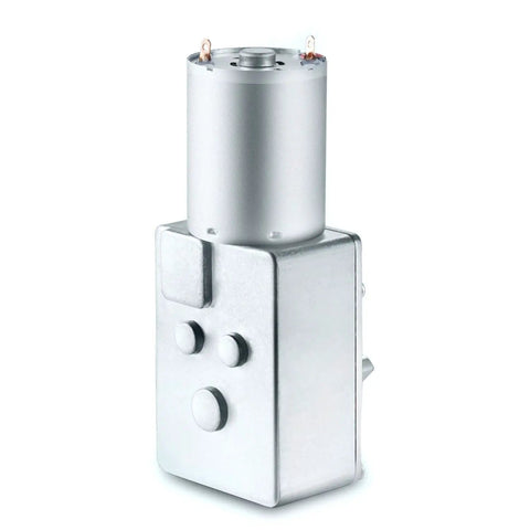 12V DC Worm Gear Motor With 100 RPM High Torque, Rugged All Metal Gears, Compact Reduction Gearbox, Side View