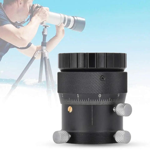 Pro Grade Aluminum 1.25 Inch Inner T Interface Double Helical Focuser for telescopes, close-up of focusing knobs and scale.