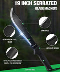 19 Inch Machete With Saw And Sheath, Sharp Blade, Ergonomic No Slip Handle For Bushcraft, Camping, Hunting.