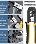 No Fuss Multi-Function Heavy-Duty Network Cable Tester Tool Kit with crimping features for RJ45 RJ11 connector use.