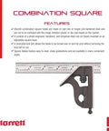 Steel 6 Inch Combo Square With Square Head Cast Iron Bodies Hardened Ruler Reversible Lock Bolt Scriber And Spirit Level 4R Graduation for precise readouts, featuring the square and ruler with measurements and cast iron body.