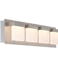 Alberson 4 Light Brushed Nickel LED Bath Bar Light Modern Vanity Fixture with sick sleek lines, illuminated side view.