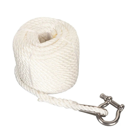75ft Double Braid Nylon Boat Dock Line With Stainless Steel Thimble for Mooring and Towing, coiled with attached thimble