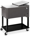 Outdoor 80 Quart Steel Rolling Cooler Cart with Ice Chest Bottle Opener Drain Plug and Locking Wheels for tailgates and BBQs