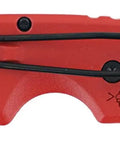 Red Fastback Folding Utility Knife with Wire Stripper and Gut Hook, side view, quick blade change, durable steel construction.
