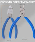 6 Piece Model Tools Kit With 4.3 Inch Precision Nipper dimensions and blue handles shown.