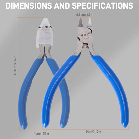 6 Piece Model Tools Kit With 4.3 Inch Precision Nipper dimensions and blue handles shown.