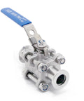 QiiMii KF-16 vacuum ball valve clamp valve, stainless steel 304, blue lever, front view with locking device