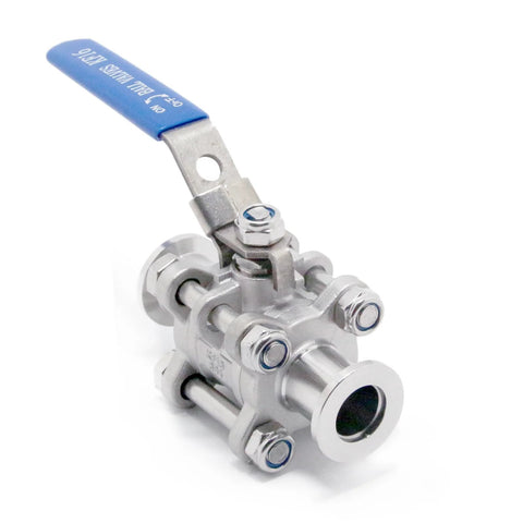 QiiMii KF-16 vacuum ball valve clamp valve, stainless steel 304, blue lever, front view with locking device