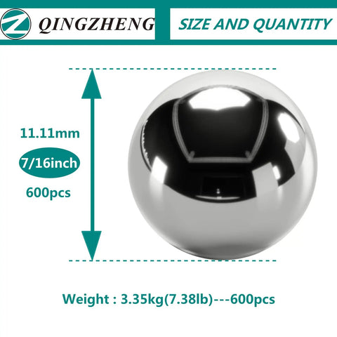Six Hundred Pcs Seven Sixteenths Inch Steel Balls 11.11mm Precision Bearing Set for Slingshots Carbon Steel AISI 1015 600 Count Each Ball Weighs About 5.6g Silver Finish Beefy Power for Slingshot Action. 11.11mm 7/16 inch steel ball