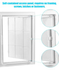 Eight By Twelve Inch White Plastic Drywall Access Panel For Ceilings Plumbing And Walls Uv Resistant Styrene Build showing snap lock design.