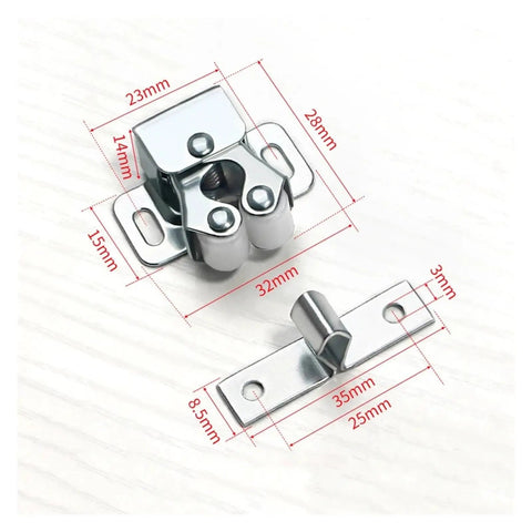 Super Cool 10 Piece Cabinet Latch Catches For Sliding Closet Door Stops With Easy Spring Lock And Adjustable Fit Perfect For Kitchen Cupboards And Wardrobes showing shiny silver cabinet latch and catch dimensions