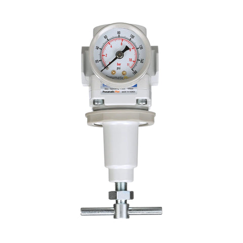 PneumaticPlus SAR300T air pressure regulator with gauge and bracket; white body, 3/8" NPT, T-handle