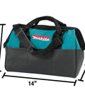Heavy Duty 14 Inch Contractor Tool Bag with industrial fabric, reinforced handles, durable zipper for worksite readiness