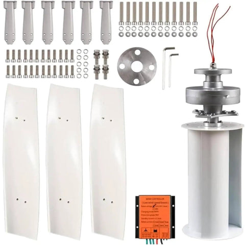 Components of Big Power Vertical Wind Turbine Kit For Home And Biz Use With 12V 24V 48V 220V Output 10000W To 12000W Rugged FRP Blades