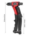 Heavy Duty Hand Rivet Nut Gun Set With Ergonomic Grip For M3, M4, M5, And M6 Inserts Includes Quick Release Screw For Easy Nut Separation And Durable Black And Red Finish Makes Fast Work Of Repair Projects. black red hand rivet nut gun, 210mm, with ergonomic grip