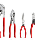 Four Piece Pliers Set With Groove Joint, Slip Joint, Long Nose, And Diagonal Cutting Pliers Including 10 Inch Groove Joint Pliers