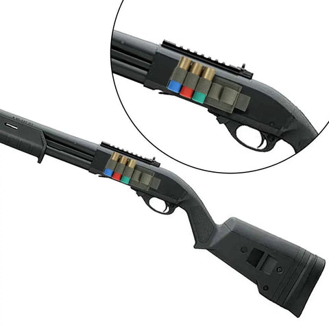 Tactical 12 Gauge Shotgun Shell Holder for Rifles Cordura Nylon Pouch Holds 5 Rounds with Velcro Back Attachment on shotgun