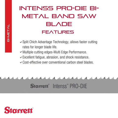 Intenss PRO-DIE Bi-Metal Band Saw Blade For Contour Cutting On Vertical Machines, Heavy-Duty Bi-Metal With Split-Chip Tech, Great For Carbon Steel, Low Alloy, Sheet Metal, Die Mold Steel And Stainless, 7 Ft 11 In, 1/2 X.025 X 14-18 Teeth RG-S-W