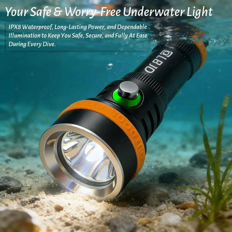 Crazy Bright Underwater Dive Light 1800 Lumens With 6 Degree Narrow Beam For Night Dives, Cave Diving, and Spearfishing