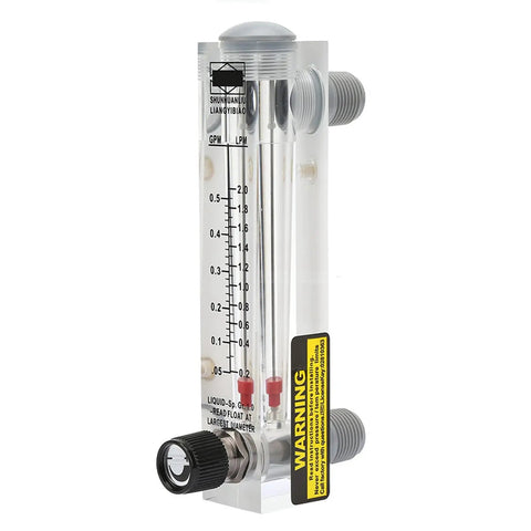 Lzm 15T Liquid Flow Meter Panel Mount With Clear Acrylic Body For Precise Gpm Water Coolant Monitoring Adjustable Flow Rate Zg 1/4 Inch Female Bspt Thread side view display showing flow measurement scale.