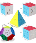 Speed Cube Bundle Set Of 2x2 3x3 4x4 Megaminx And Pyramid Puzzles Stickerless Smooth Turning Five Pack For Kids Teens And Adults