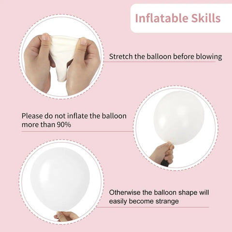 Instructions for inflating balloons from White Balloons Party Kit 129 Pcs Mixed Sizes 18 Inch 12 Inch 10 Inch And 5 Inch For Garland Arch Decor