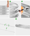 Assembly process for Eight Foot Beefed Up Galvanized Raised Garden Bed Kit For Outdoor Use Oval Metal Planter Boxes shown in steps