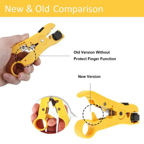 Comparison of new and old Universal Cable Stripper And Cutter For Flat Or Round Wires Including Cat5 Cat6 and Coaxial cables.
