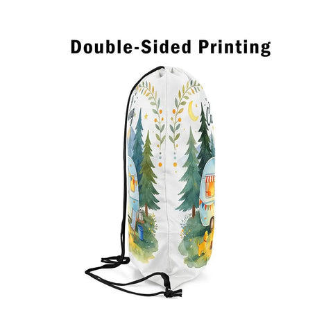 Side view of Water Resistant Drawstring Backpack 13x16 Inch Lightweight Gym Sack For Women And Men in watercolor farmhouse style