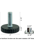 One Quarter Inch Threaded Furniture Feet Levelers Set Of 12 Adjustable Black Nylon Glide Feet for Tables Chairs Benches