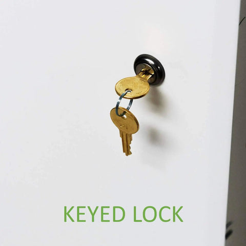 Close-up of keyed lock on 20 Inch Structured Media Enclosure With Locking Hinged Cover, glossy white finish.