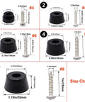 Heavy Duty Rubber Feet And Screw Kit With Stainless Steel Washers For Furniture Sofa Legs Cutting Board Anti Slip Protective Pads size chart with dimensions and assorted sizes.