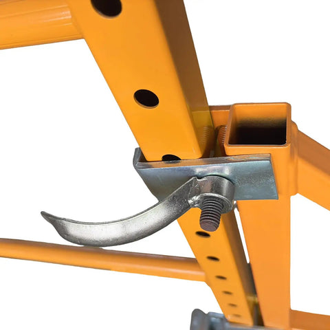 Close-up of Heavy Duty Scaffold Outriggers Four Pack With Five Inch Lock Casters showing steel attachment mechanism and stability features.